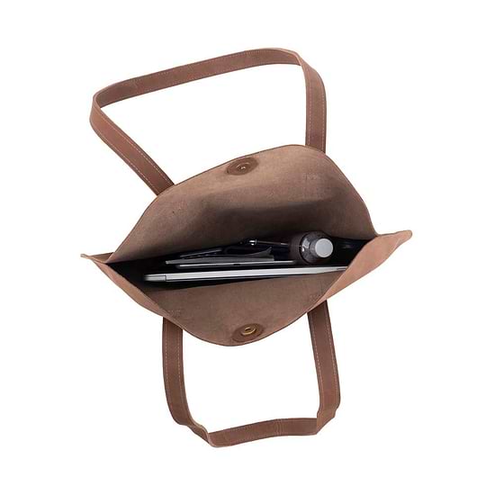 Leather Round Tote Handbag Brown, handmade leather bag - Inside View