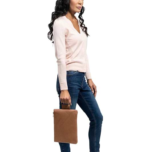 Leather Makeup Bag in brown - model 1 view