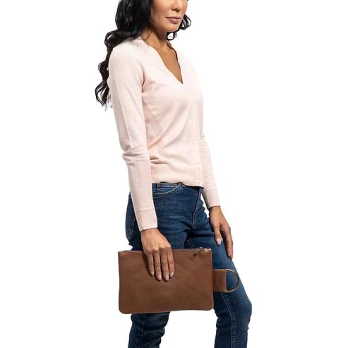 Leather Makeup Bag in brown - model view