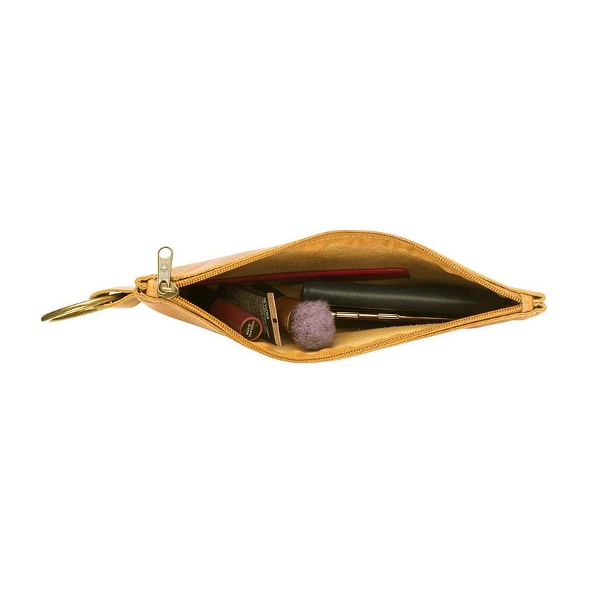 Leather Makeup Bag in yellow suede - inside view
