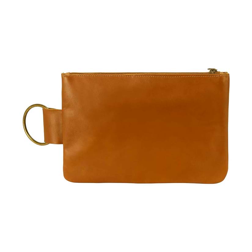 Leather Makeup Bag in yellow suede - front view