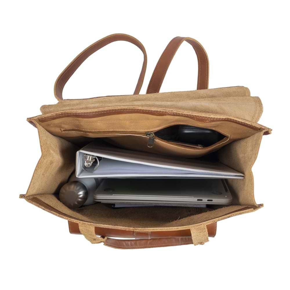 Unisex Leather Honey Backpack - inside view