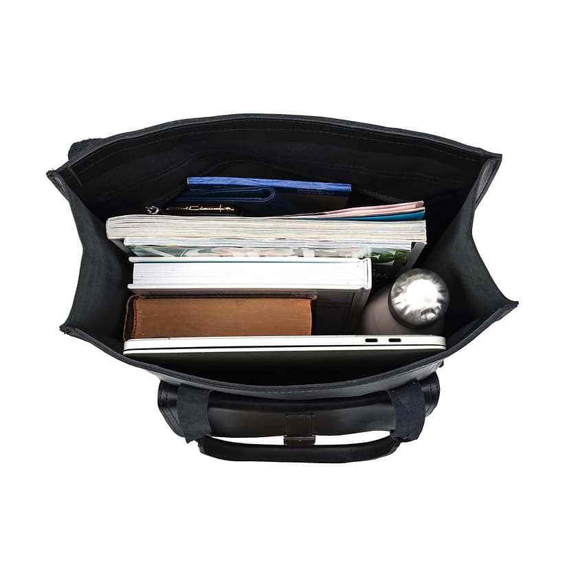 Unisex Leather black Backpack - inside view