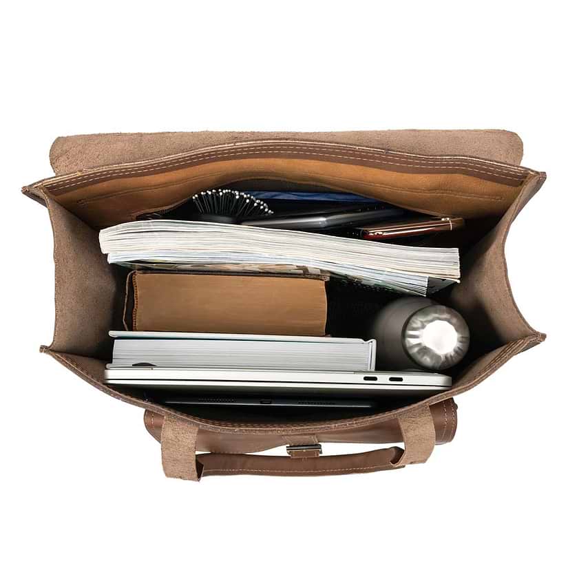 Unisex Leather BROWN Backpack - INSIDE view
