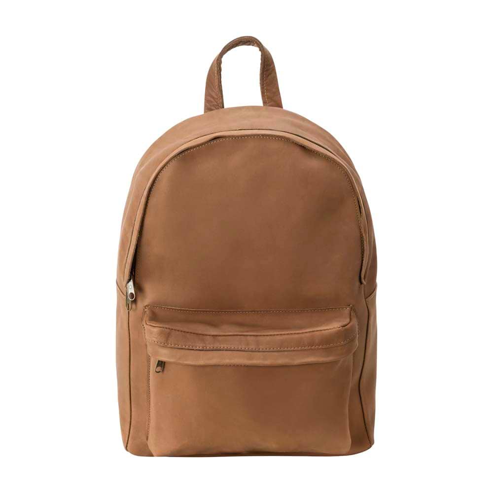 front Pocket Backpack brown, handmade leather bag - Front View