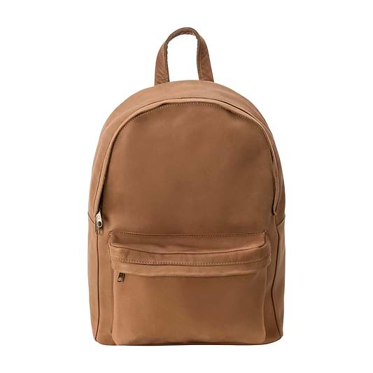 front Pocket Backpack brown, handmade leather bag - Front View
