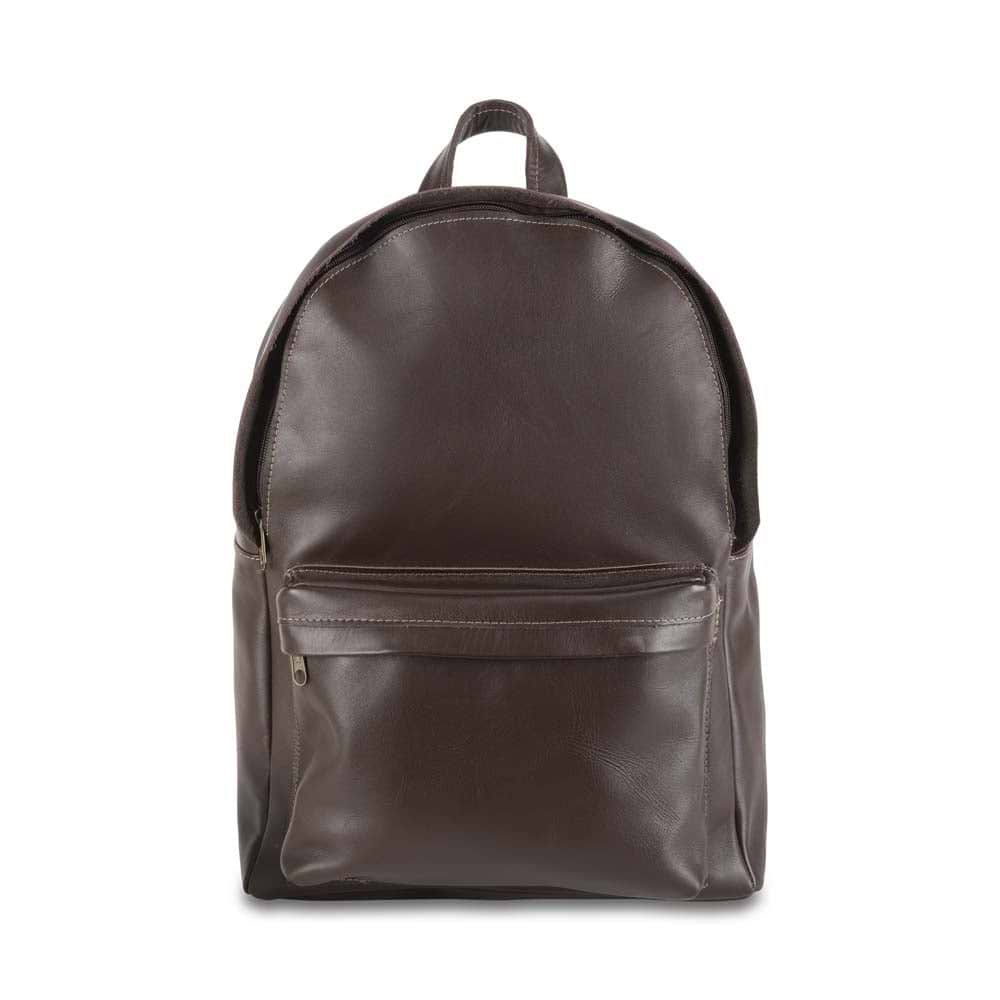 front Pocket Backpack dark brown, handmade leather bag - Front View