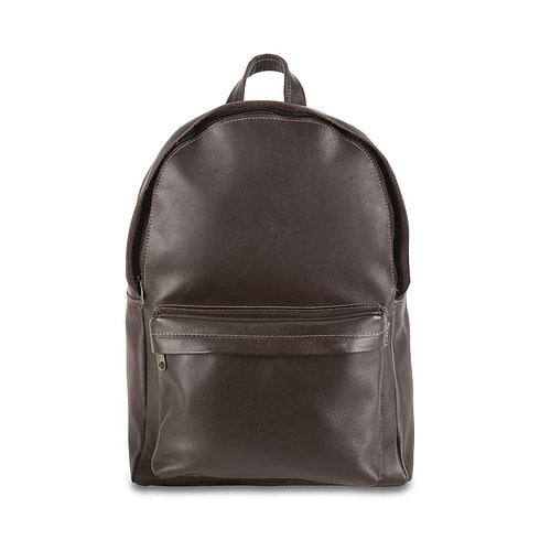 front Pocket Backpack dark brown, handmade leather bag - Front View