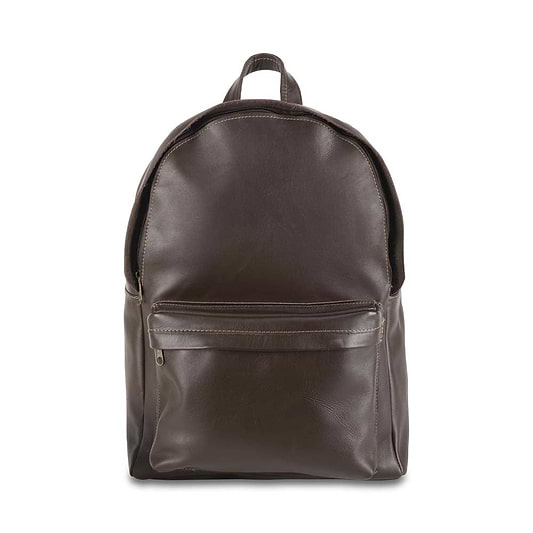 front Pocket Backpack dark brown, handmade leather bag - Front View