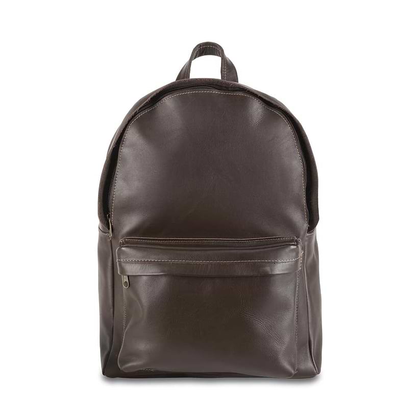 front Pocket Backpack dark brown, handmade leather bag - Front View