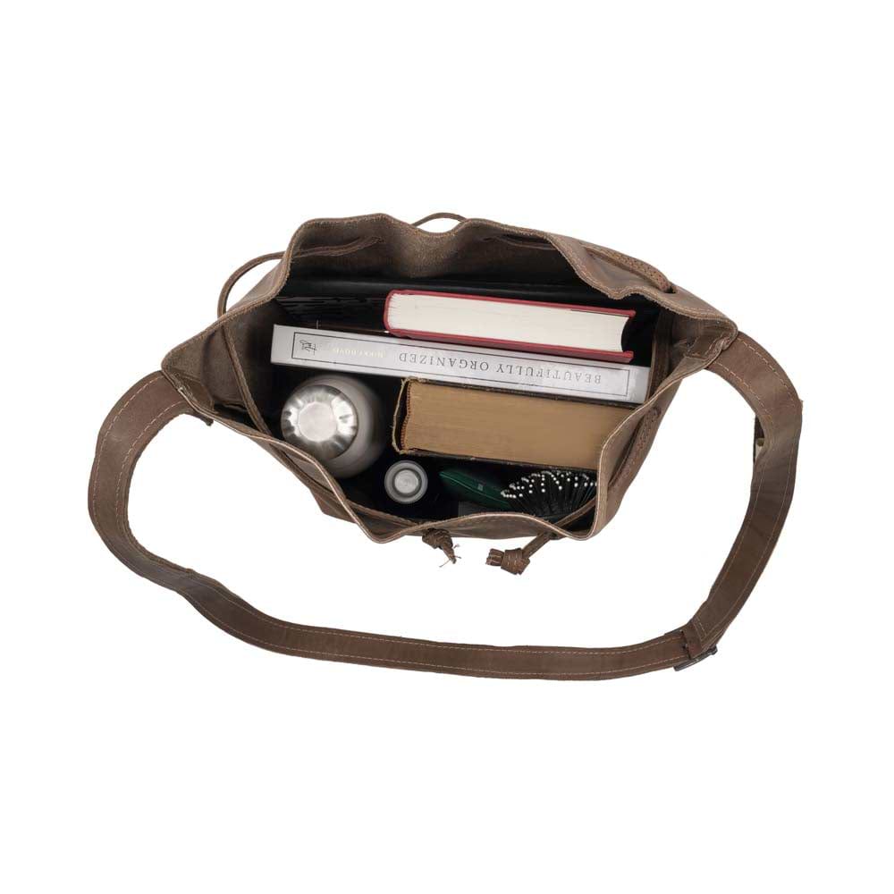 handmade Leather Bucket Bag brown - inside view