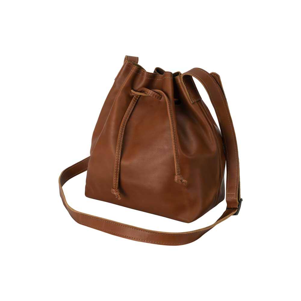 handmade Leather Bucket Bag honey - front view