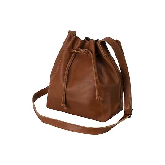 handmade Leather Bucket Bag honey - front view