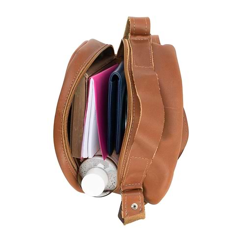 Round Leather Bag in Honey color - inside View