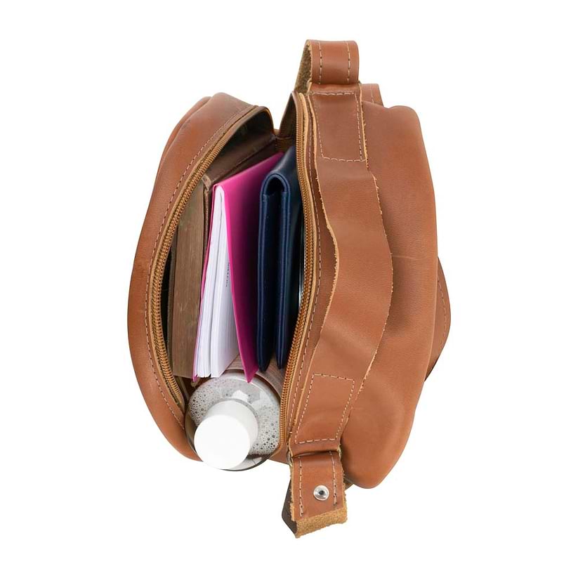 Round Leather Bag in Honey color - inside View