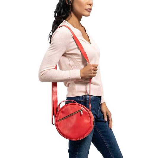 Round Leather Bag in red - model View