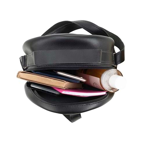 Round Leather Bag in black - inside View