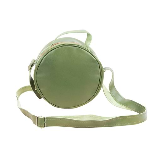 Round Leather Bag in green - front View