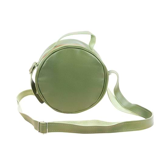 Round Leather Bag in green - front View