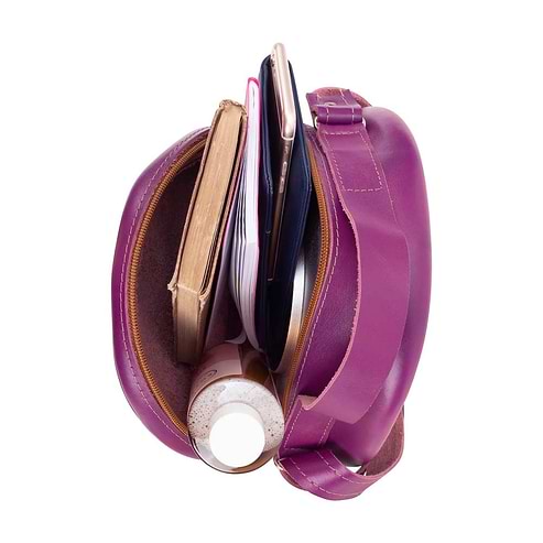 Round Leather Bag in Violet - inside View