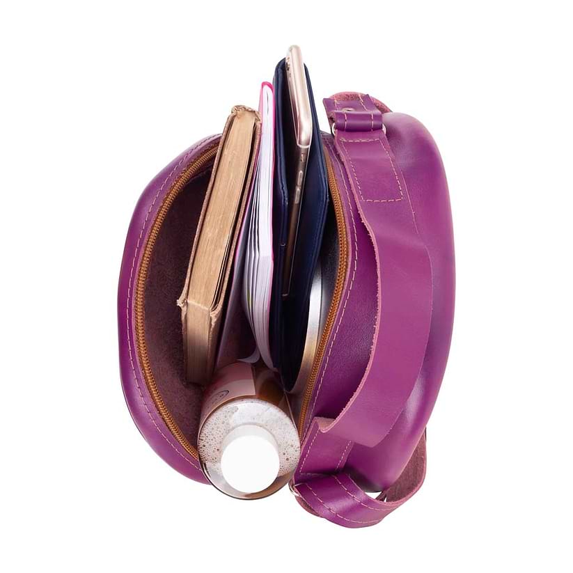 Round Leather Bag in Violet - inside View