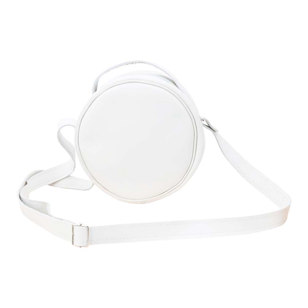 Round Leather Bag in white - front View