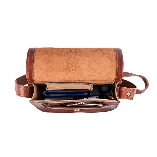 Small Cross Body Bag brown, handmade leather bag - inside View
