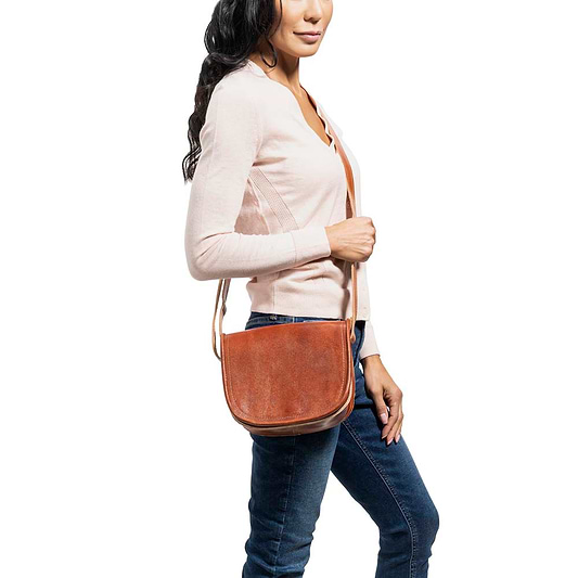 Small Cross Body Bag brown, handmade leather bag - model View