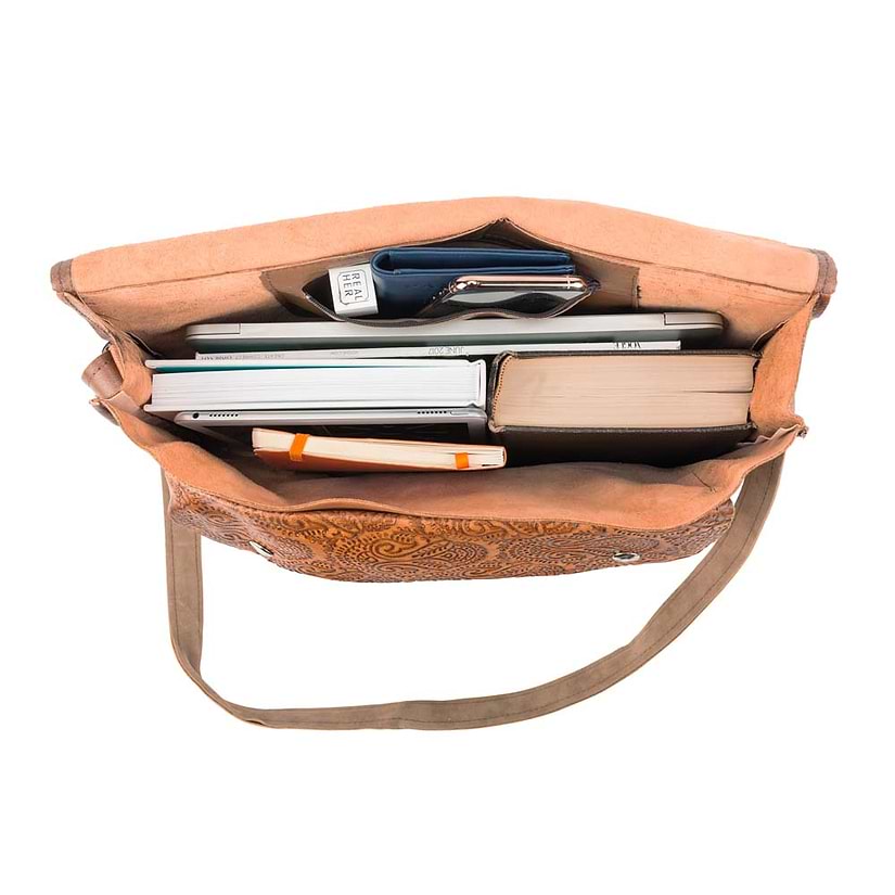 brown laptop handmade leather bag - Inside View