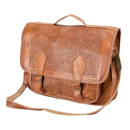 brown laptop handmade leather bag - Front View