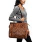 Embossed Leather Tote Handbag brown, handmade leather bag - Model View