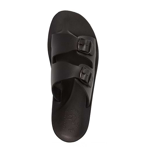 Barnabas Black, handmade leather slide sandals - Side View