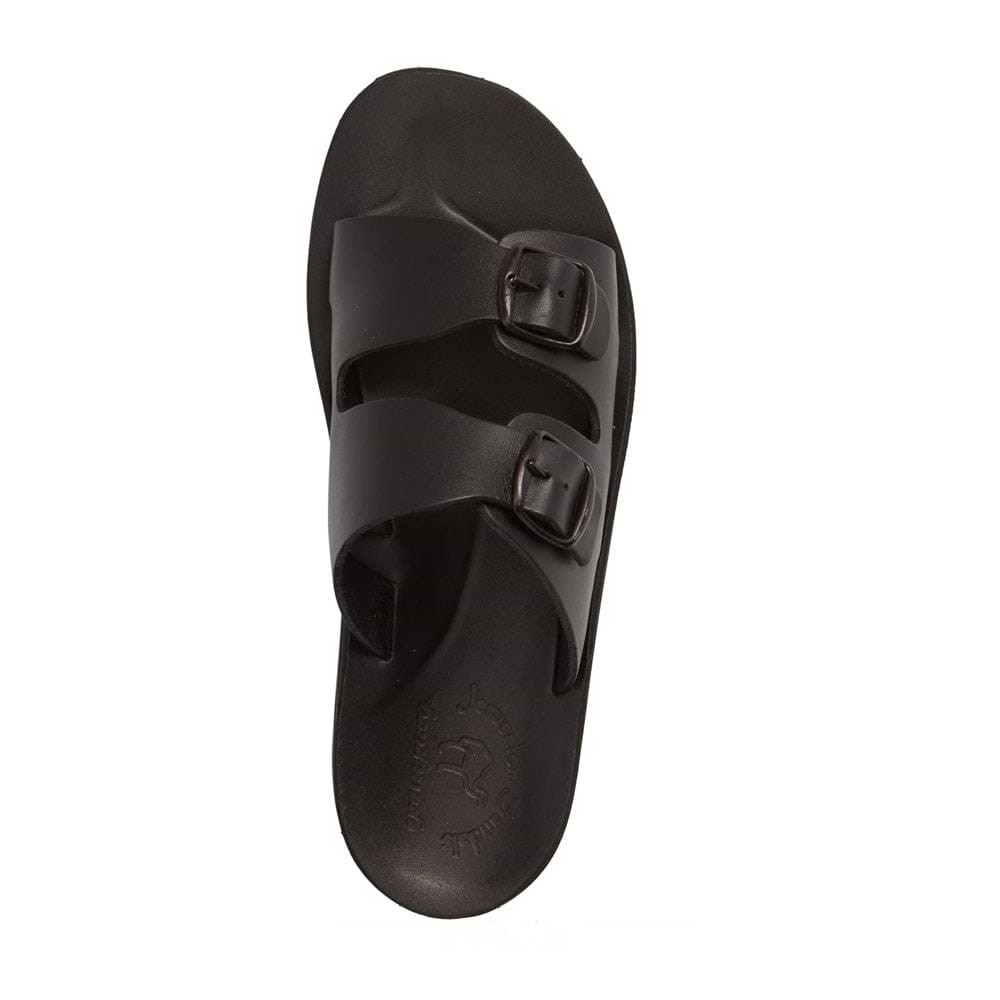 Barnabas Black, handmade leather slide sandals - Side View