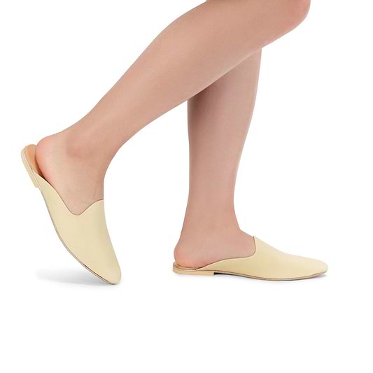 Nihi - Pointed toe Leather Mule | Natural model wearing sandals side view
