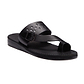 Ezra Black, handmade leather slide sandals with toe loop - Front View