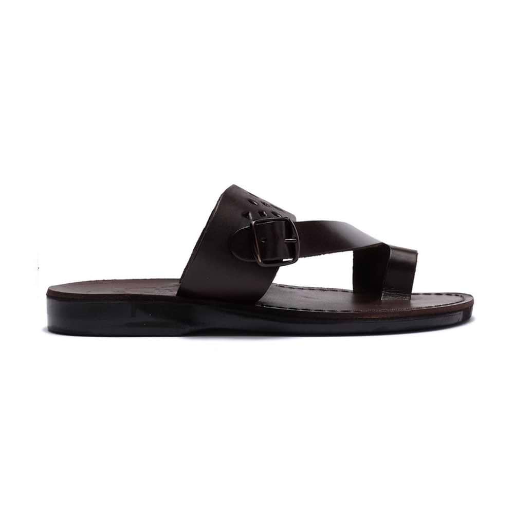 Ezra Brown, handmade leather slide sandals with toe loop - Side View