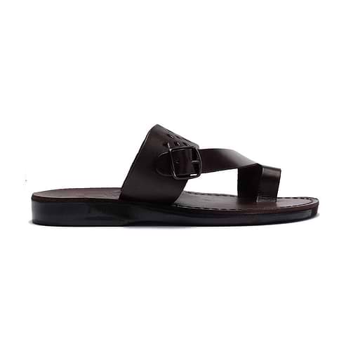 Ezra Brown, handmade leather slide sandals with toe loop - Side View