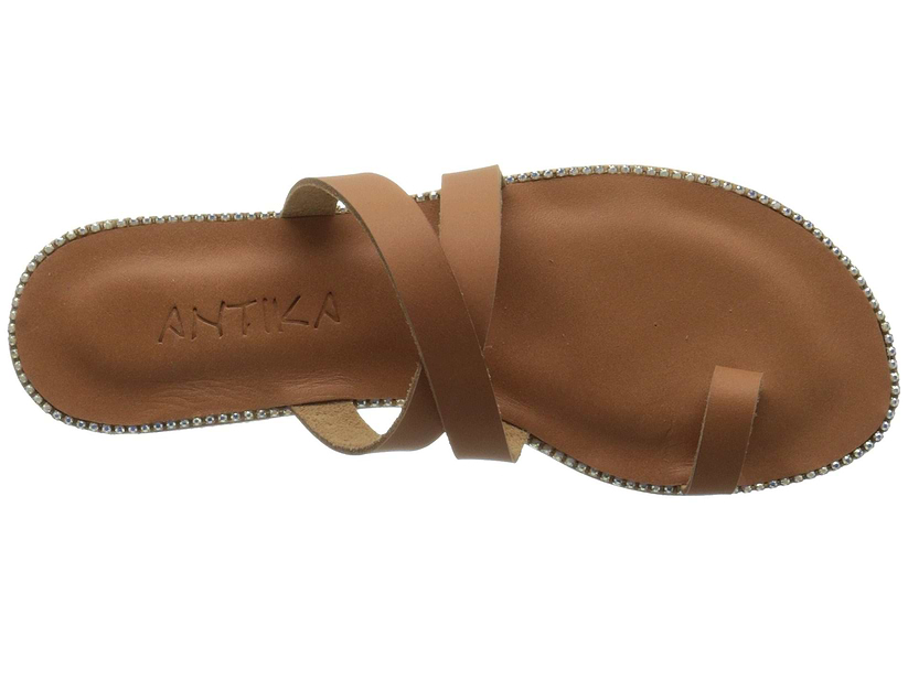 Sunset Blvd Swarovski tan, handmade leather sandals slide  - top View