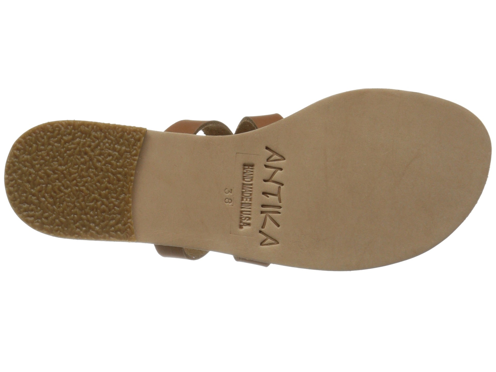 Sunset Blvd Swarovski tan, handmade leather sandals slide  - sole View