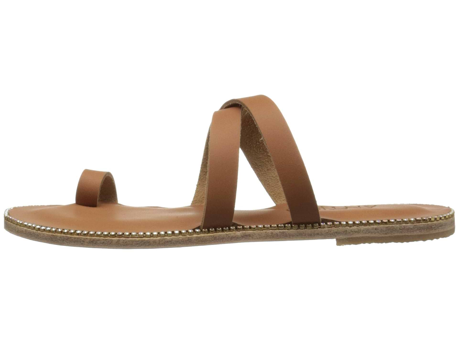 Sunset Blvd Swarovski tan, handmade leather sandals slide  - Side View