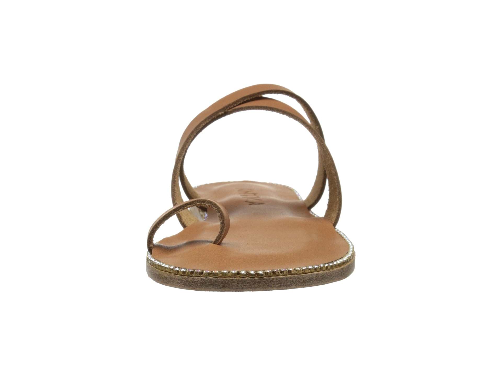Sunset Blvd Swarovski tan, handmade leather sandals slide  - front View