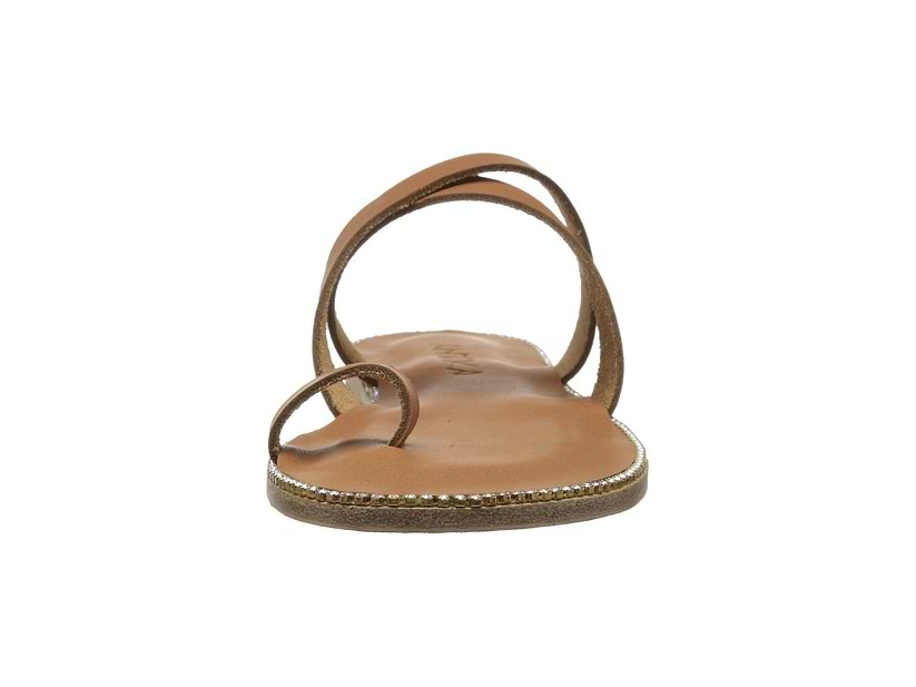 Sunset Blvd Swarovski tan, handmade leather sandals slide  - front View