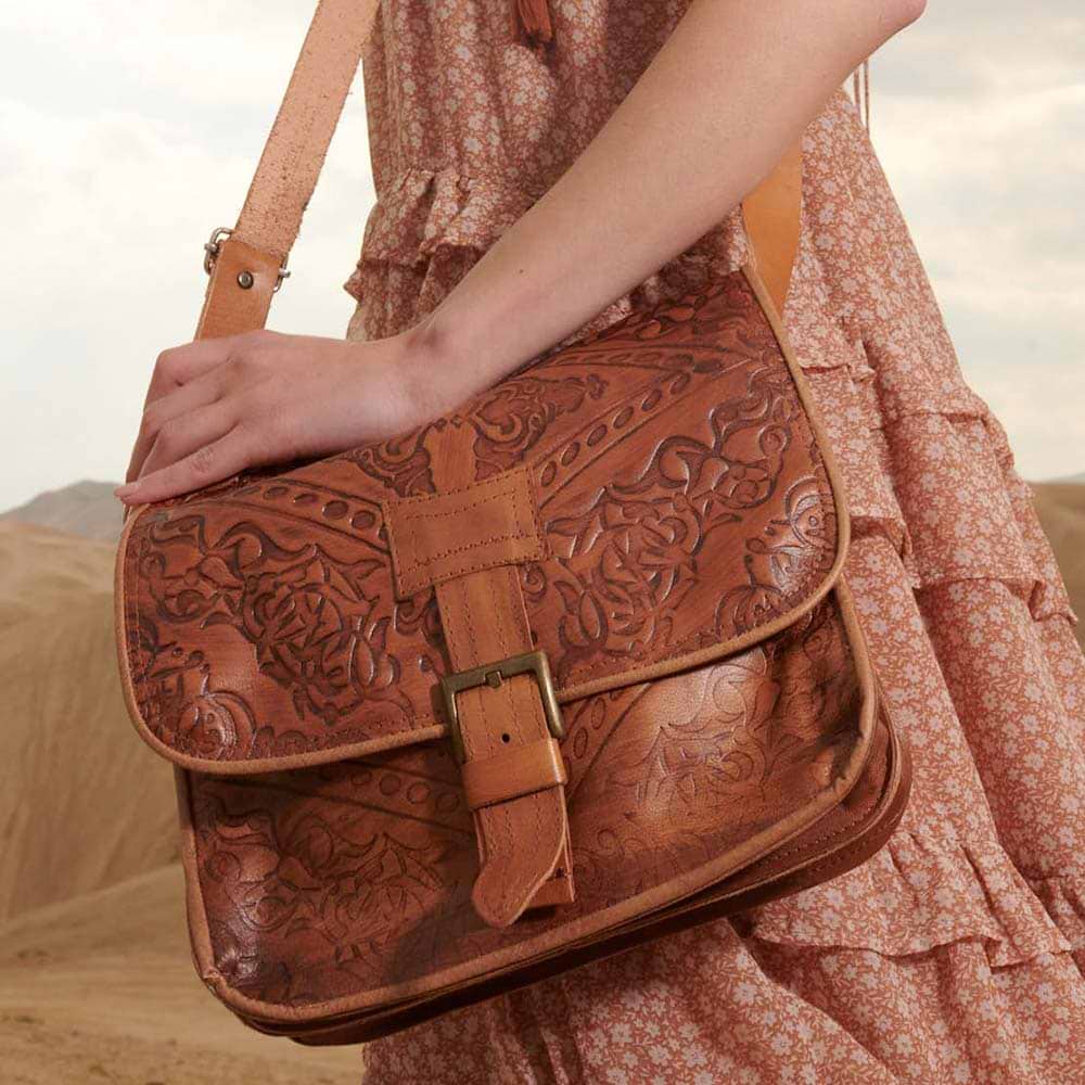 Jerusalem Sandals - Embossed Leather Crossbody Bag