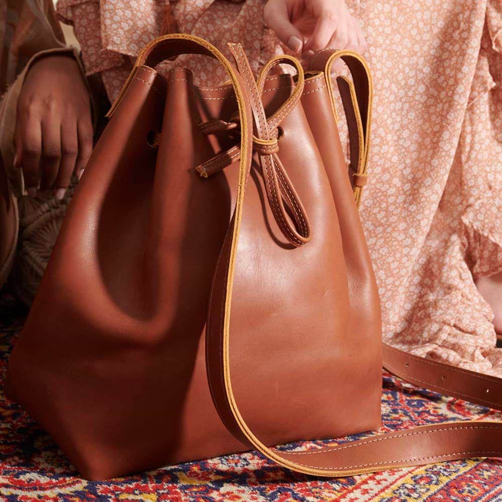 Jerusalem Sandals - Womens - Leather Bucket Bag - Honey