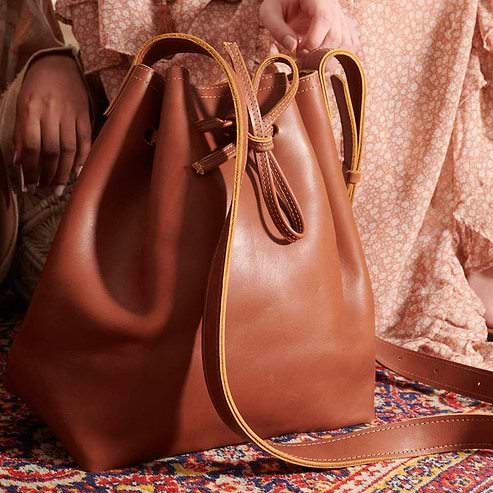 Jerusalem Sandals - Womens - Leather Bucket Bag - Honey