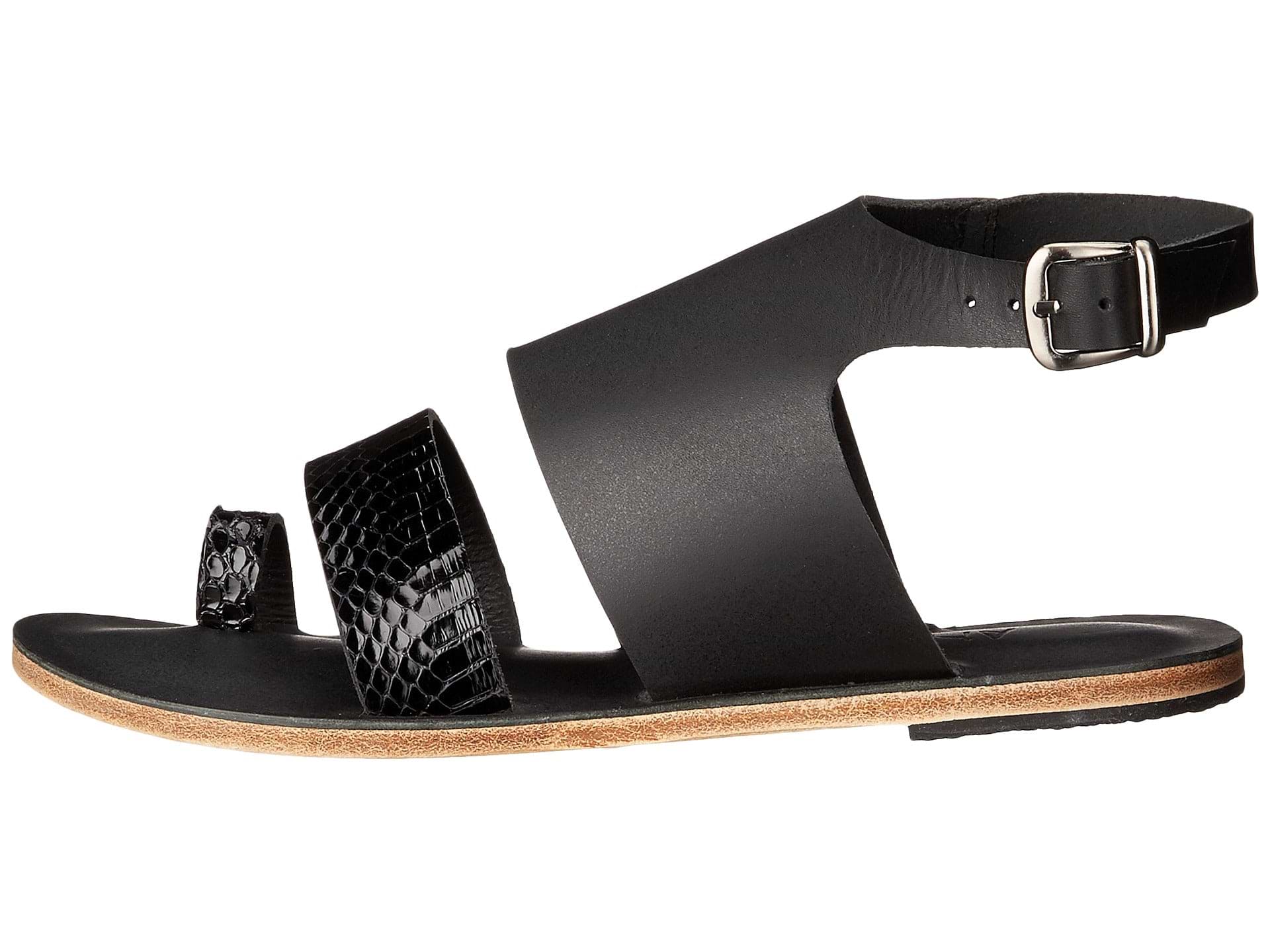 Abbot Kinney Blvd black snake, handmade leather buckle sandals with front toe loop - Side View