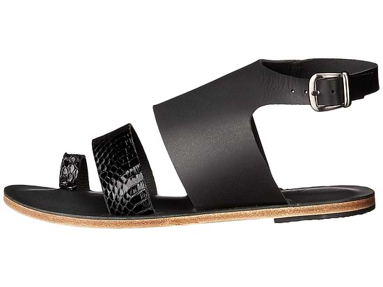 Abbot Kinney Blvd black snake, handmade leather buckle sandals with front toe loop - Side View