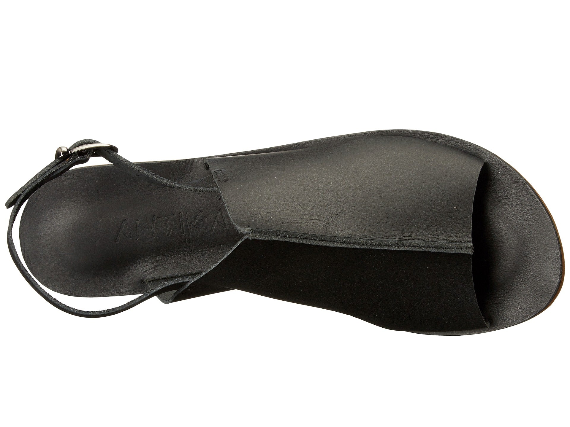 Montana Blvd black, handmade leather with back strap buckle sandals - top View