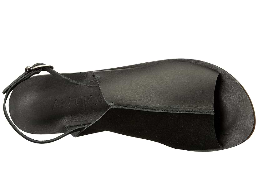 Montana Blvd black, handmade leather with back strap buckle sandals - top View