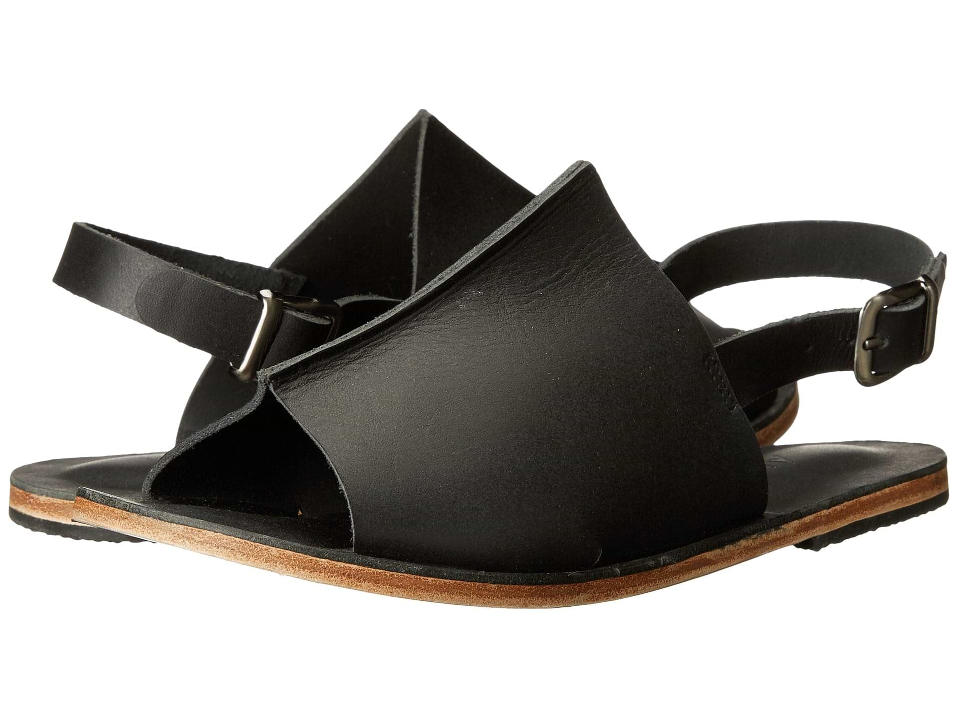Montana Blvd black, handmade leather with back strap buckle sandals - Side View